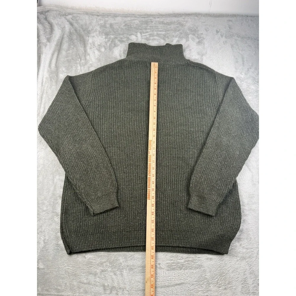 Eddie Bauer Mens LRG Olive Green Rib Knit 1/4 Zip Sweater USA Made‎ Cotton Blend